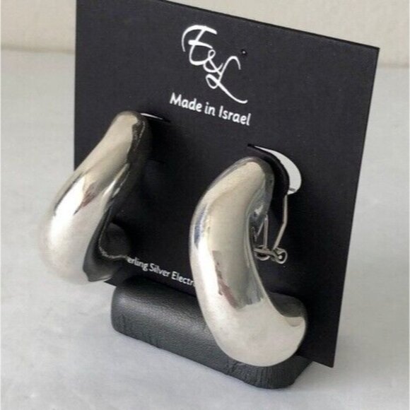 E&L Israel Sterling Silver Wave Electrofom Earrings New 1 3/4in long - Picture 1 of 13
